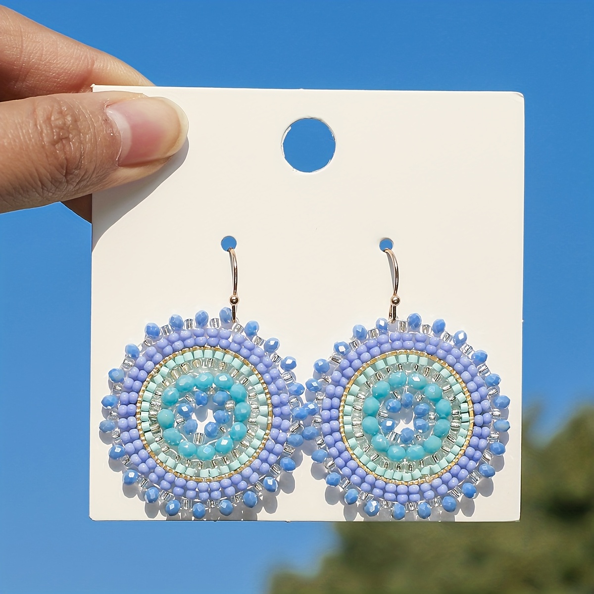 Women's Handmade Bohemian Rose-Colored Bead Round Earrings